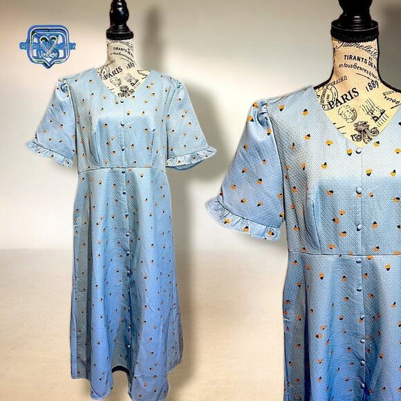No brand Dresses & Skirts - Vintage 60s Style Retro Blue Peach Fruit Pattern Day Dress, XL Petallush
